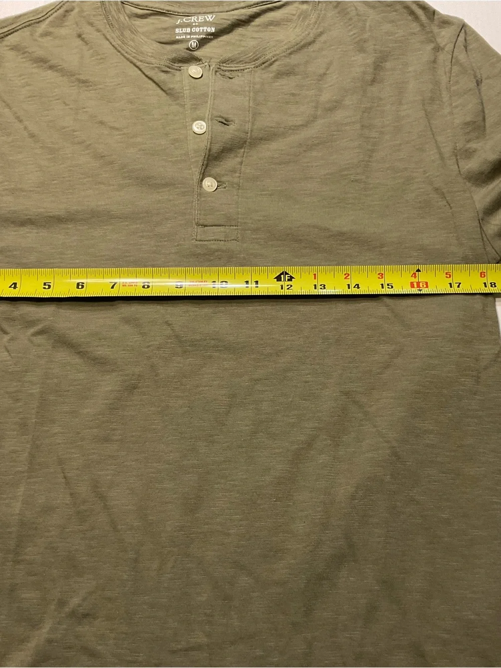 J.CREW Slub Cotton Olive/Army Green Henley Button Short Sleeve T-Shirt Men Sz M